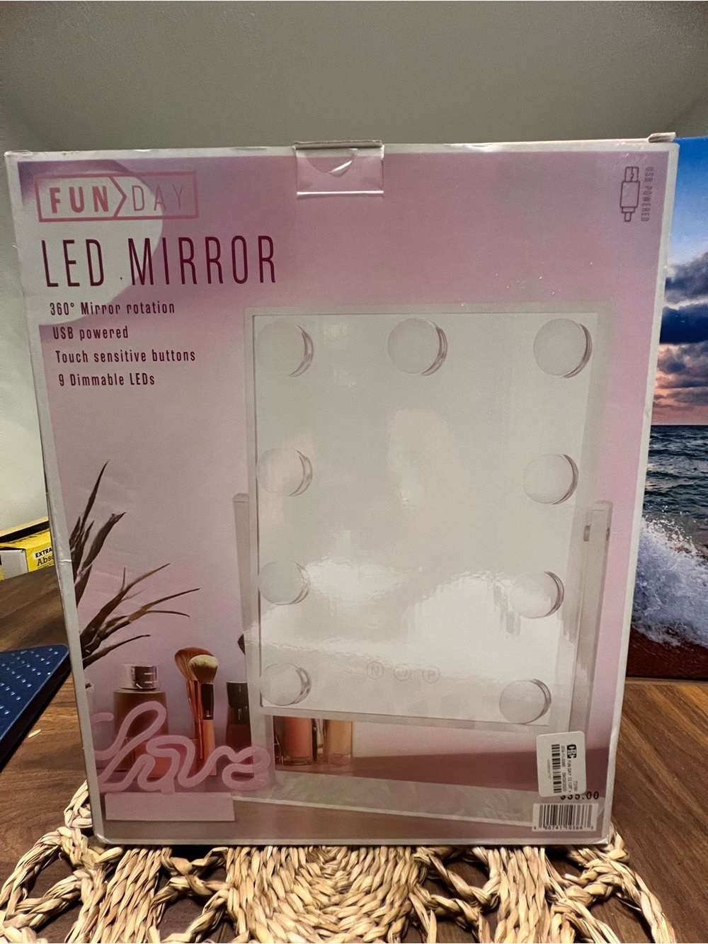 Pink Led Mirror With Adjustable Lighting View 2